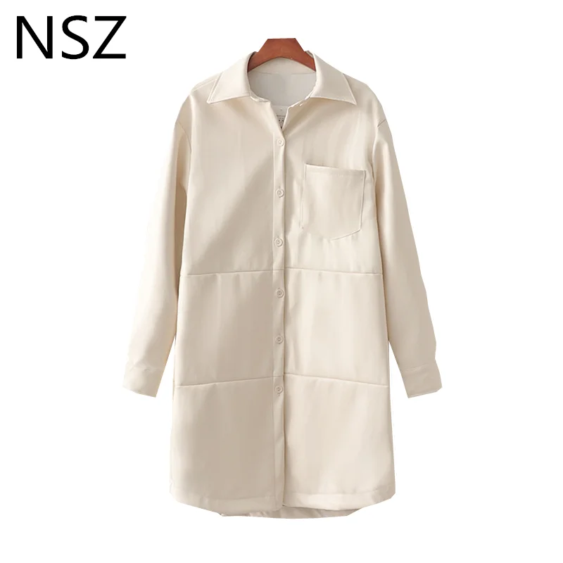 Женская Длинная блузка из ПУ кожи NSZ облегающая с длинным рукавом и отложным