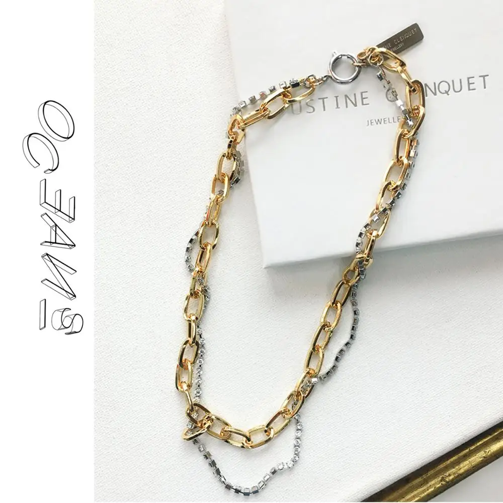 

SexMara 20FW New Punk Lover's Lock 3PCS Pendant Choker Necklace Clavicle Thick Chain Opal Crystal Long Necklaces for Women Gift