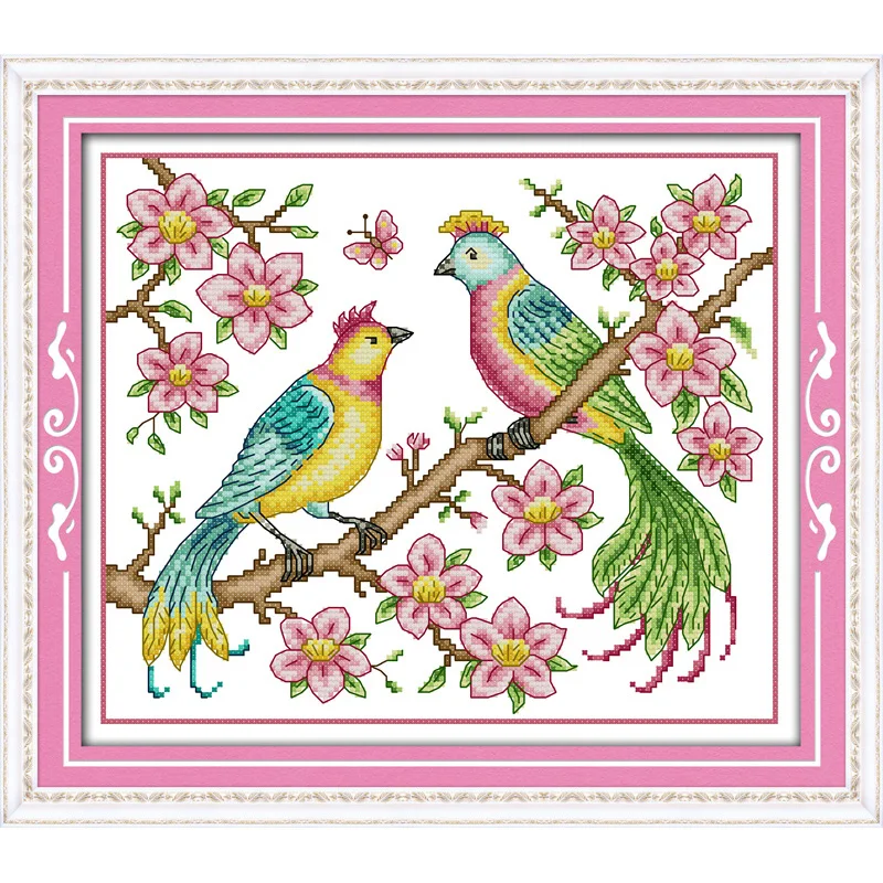 

Joy Sunday Love Birds Chinese Cross Stitch Kits Ecological Cotton Clear Stamped Printed 14 11CT DIY Wedding Decoration For Home