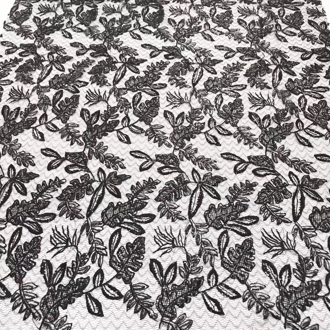 Новое поступление африканская кружевная ткань с блестками рисунком листьев из