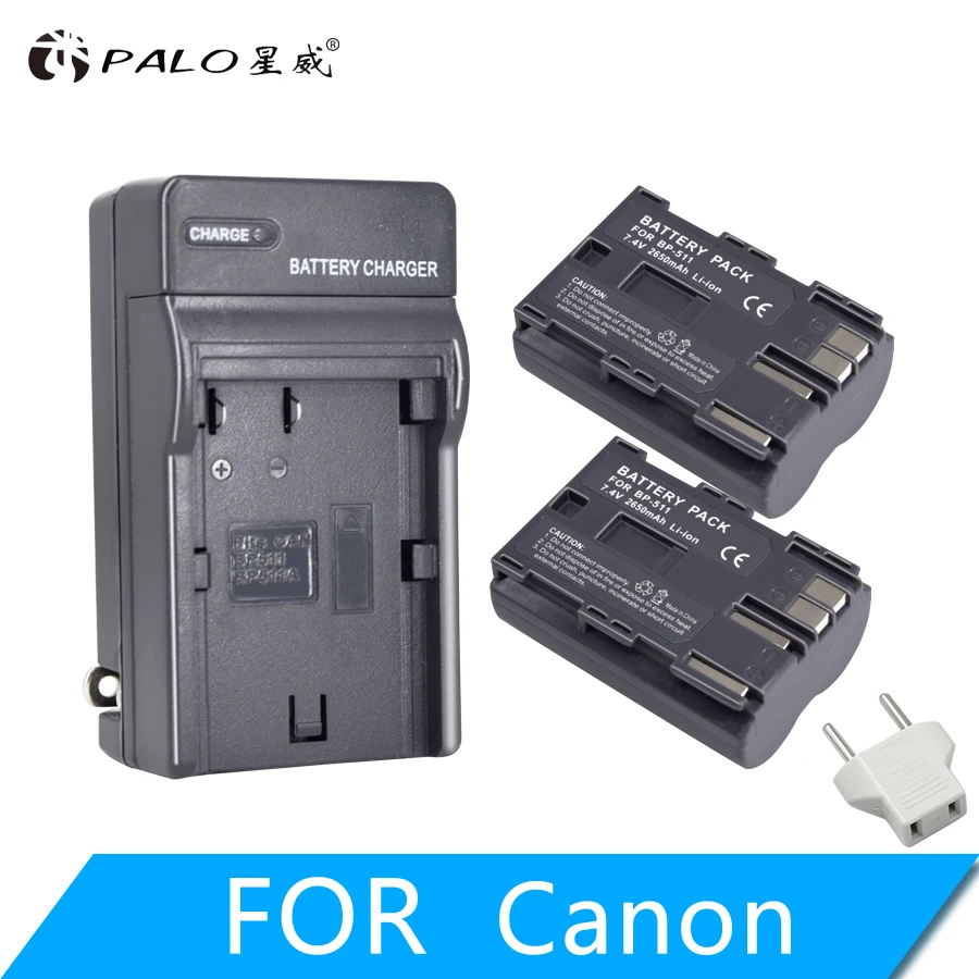 2PCS and charger PALO 2650 мА/ч, 7,4 V BP-511 BP-511A BP 511A для Камера Батарея BP511 BP 511 для цифровой однообъективной зеркальной камеры Canon EOS 40D 300D 5D 20D 30D 50D 10D G6 L10 - Цвет: 2PCS and charger