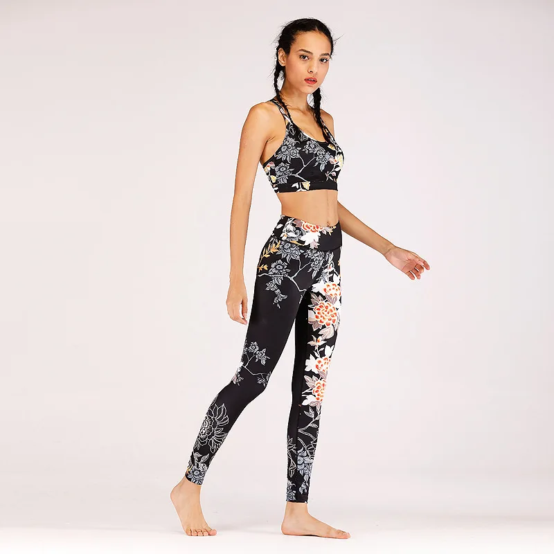 Printed Yoga Set Woman Sportswear Fitness Suit Sport Clothing for Women Gym Wear Running Clothes Workout Tank Top Leggings | Спорт и