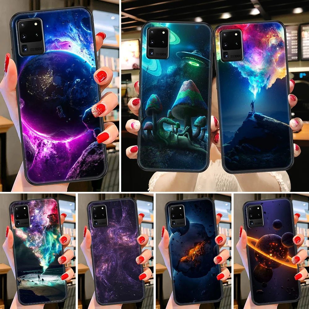 

Space Astronaut Art Phone case For Samsung Galaxy Note 4 8 9 10 20 S8 S9 S10 S10E S20 Plus UITRA Ultra black 3D bumper painting