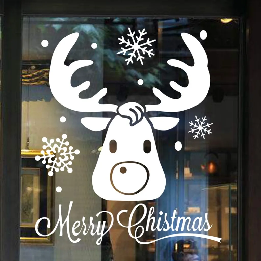 Мультяшные рождественские наклейки с оленями для окон стен окна Праздничные на
