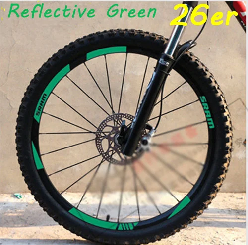 26er Refle Green MTB обода колеса наклейки для горный велосипед замена Светоотражающие Fluo Гонки Велоспорт грязи виниловые обода наклейки - Цвет: 26er Refle Green