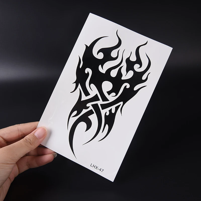 

Disposable Glitter Waterproof Tribal Totems Black Drgon Fire Fake Tattoos Water Transfer Temporary Stickers 19*12cm