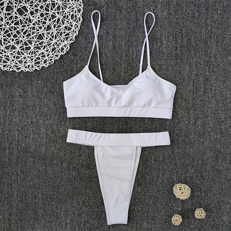 

2021 New Bikini 2 Piece Set Sexy Solid Color Split Women's High Waist Swimsuit Wire Free Solid Print