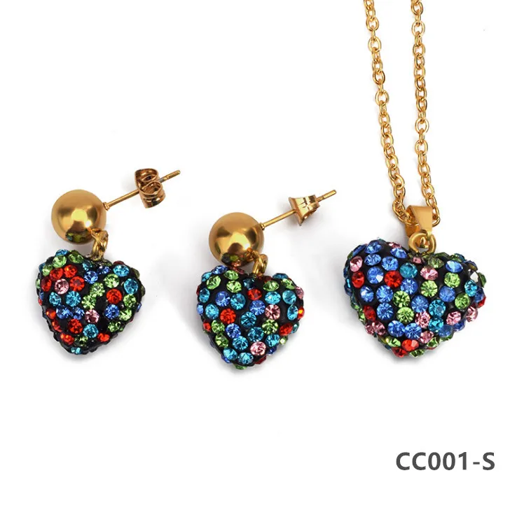 Женские Ювелирные наборы ожерелье и серьги с разноцветными кристаллами кулоном