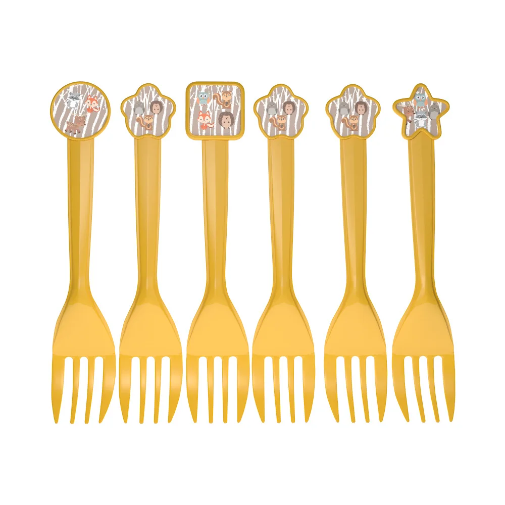 fork 6pcs Забавные Животные тема disney Бэмби Лось Совы лисы Ежик одноразовая посуда вечерние детский день рождения, День благодарения вечерние декор, Декор для дома - Цвет: fork 6pcs