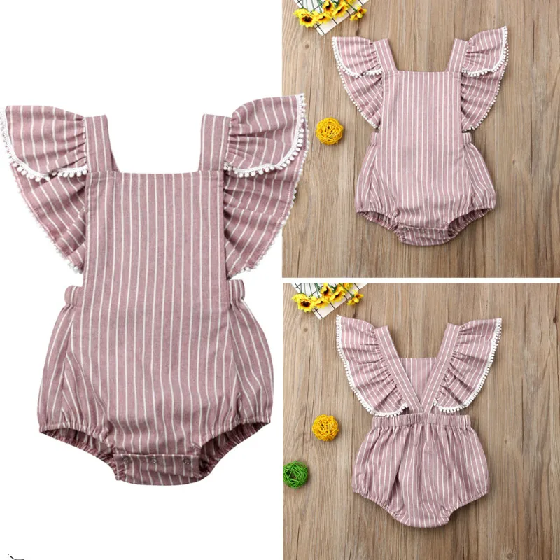 Милый комбинезон для новорожденных девочек в полоску с коротким рукавом и