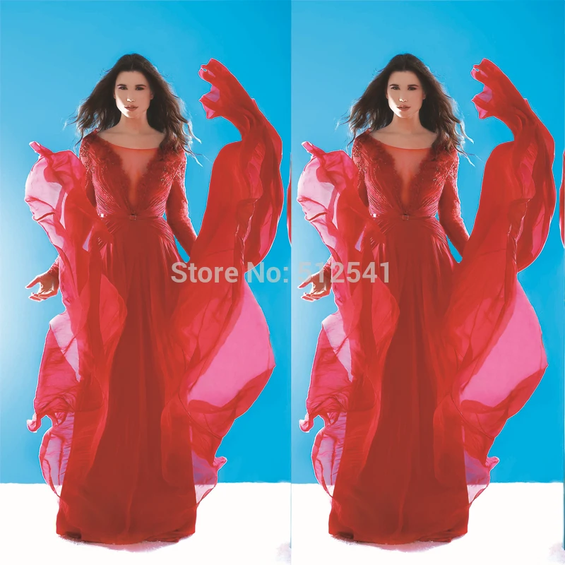 Женское шифоновое вечернее платье красное кружевное с v-образным вырезом длинным