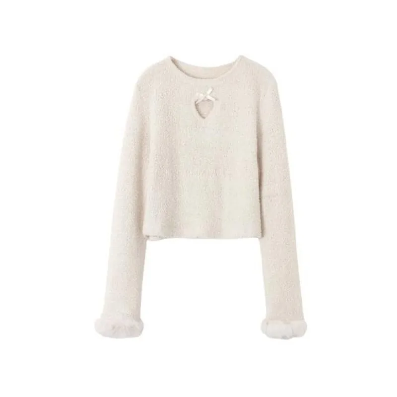 

Korean Fashion Elegant Tops White Pullover Y2k Female 2021 New Casual Sweet Fairy Knit Sweater Women Long Sleeve Hairy Sweaters