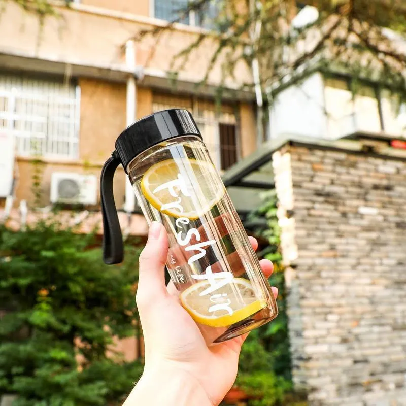 Transparent Black Бутылка для сока воды BPA бесплатно пластиковые квадратные корейский стиль Спортивная бутылка для питья - Цвет: Transparent Black