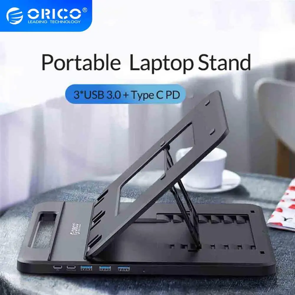 

ORICO 7 Adjustable Laptop Stand Foldable Non-slip Desktop Laptop Cooing Holder Notebook Stand with USB 3.0 SD/TF Ports for PC