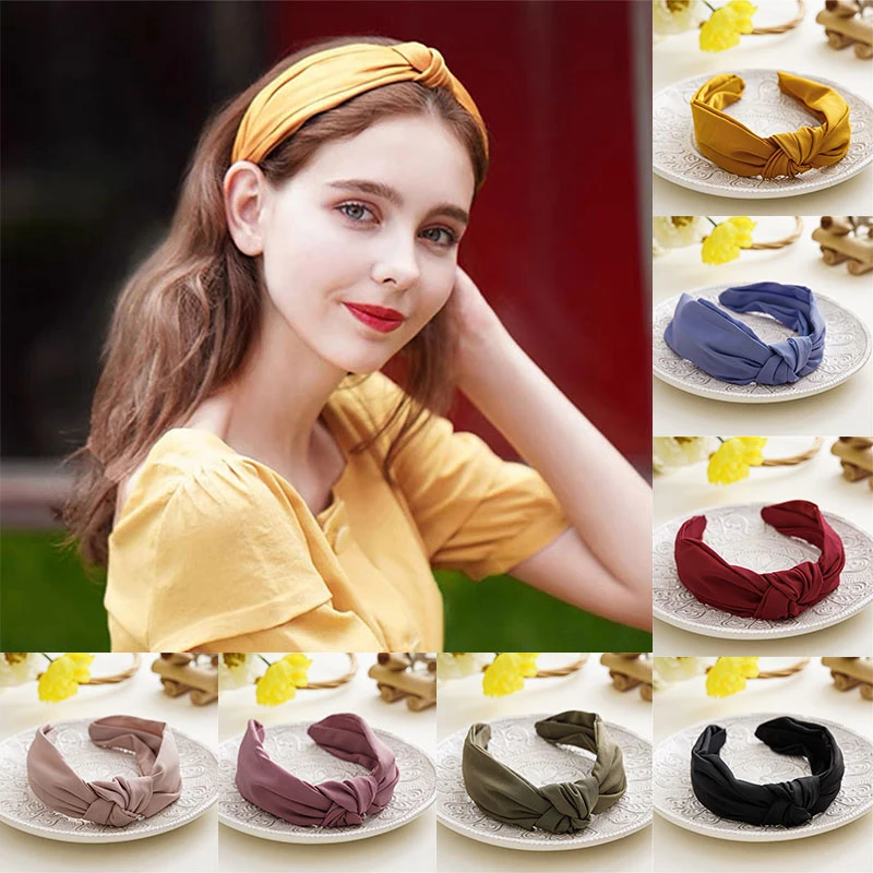 

Fashion Women Knotted Headbands For Girls Simple Solid Color Hairbands Hair Hoop Wide Bezel Hair Hoop Adult Hair Accessories
