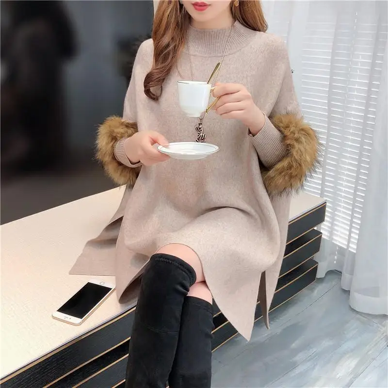 Осенне-зимняя рубашка с рукавом летучая мышь свитер воротником хомут женский