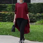 Повседневные рубашки с длинным рукавом, модные асимметричные топы, Женская однотонная блузка 2021 ZANZEA, весенние женские блузы с круглым вырезом, туника