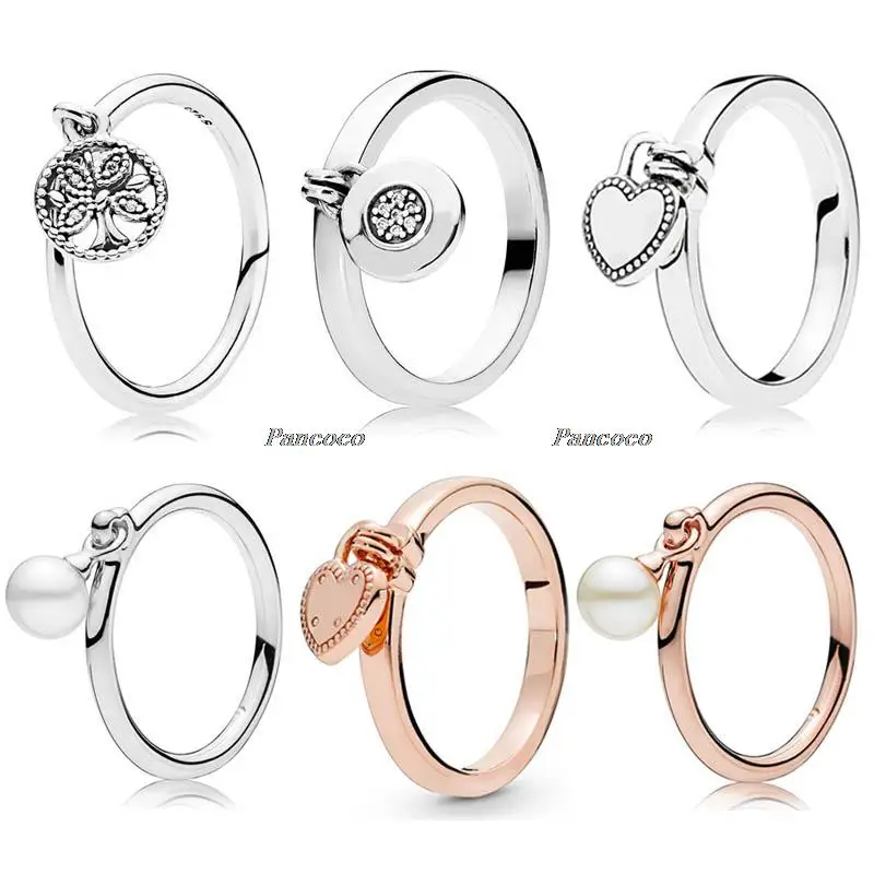 

925 Sterling Silver Ring Rose Love Lock Heart Rings For Women Wedding Party Fashion Jewelry
