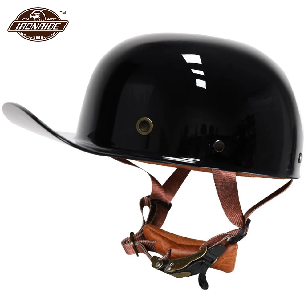 Мотоциклетный шлем винтажный защитный с открытым лицом черного цвета |