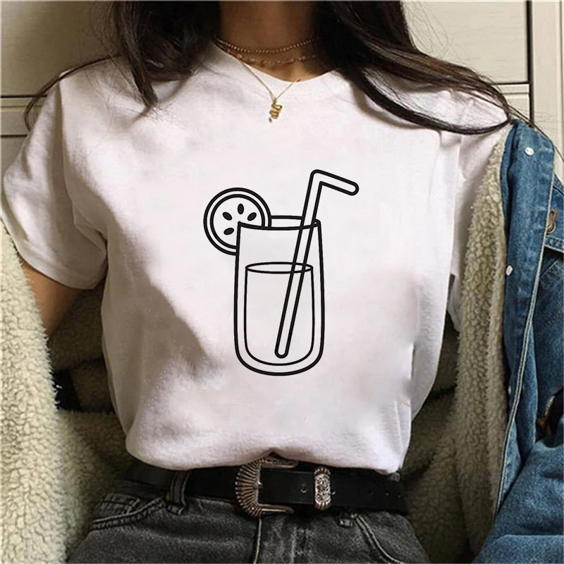 

Women's T-shirt Graphic Peach Juice Japanese Rock Basic O-Neck T-shirt Lady Harajuku Kawaii Pink Beautiful Summer Casual T-shirt
