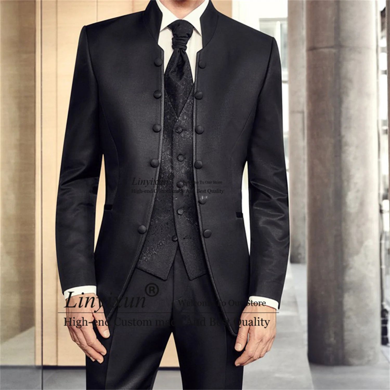 

Classic Men Suits Slim Fit Formal Tunic Groom Wedding Tuxedos 3 Piece Sets Bridegroom Blazers Costume Homme Jacket Vest Pants