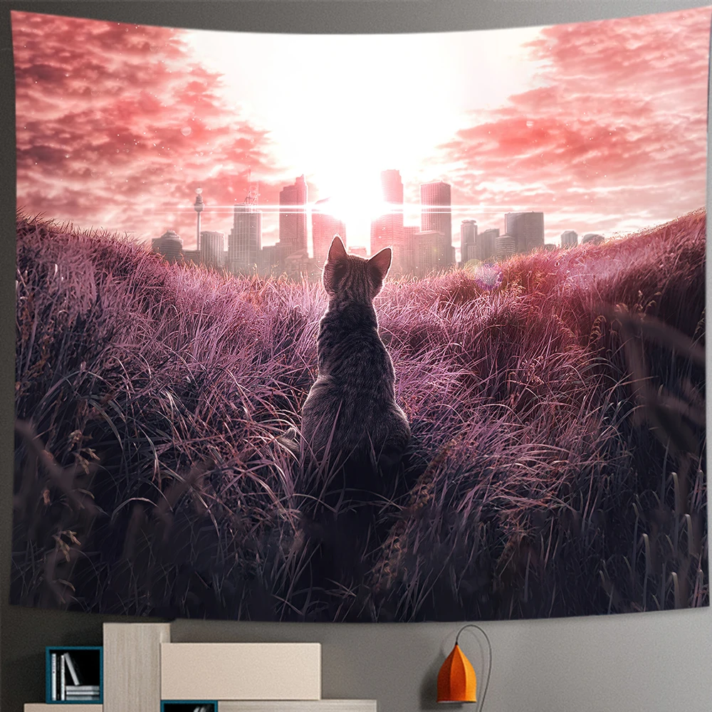 

Home Decoration Wall Hanging Cat in the grass pattern Tapestry Boho Room Decor Hanging Cloth Background hippie Tapestries