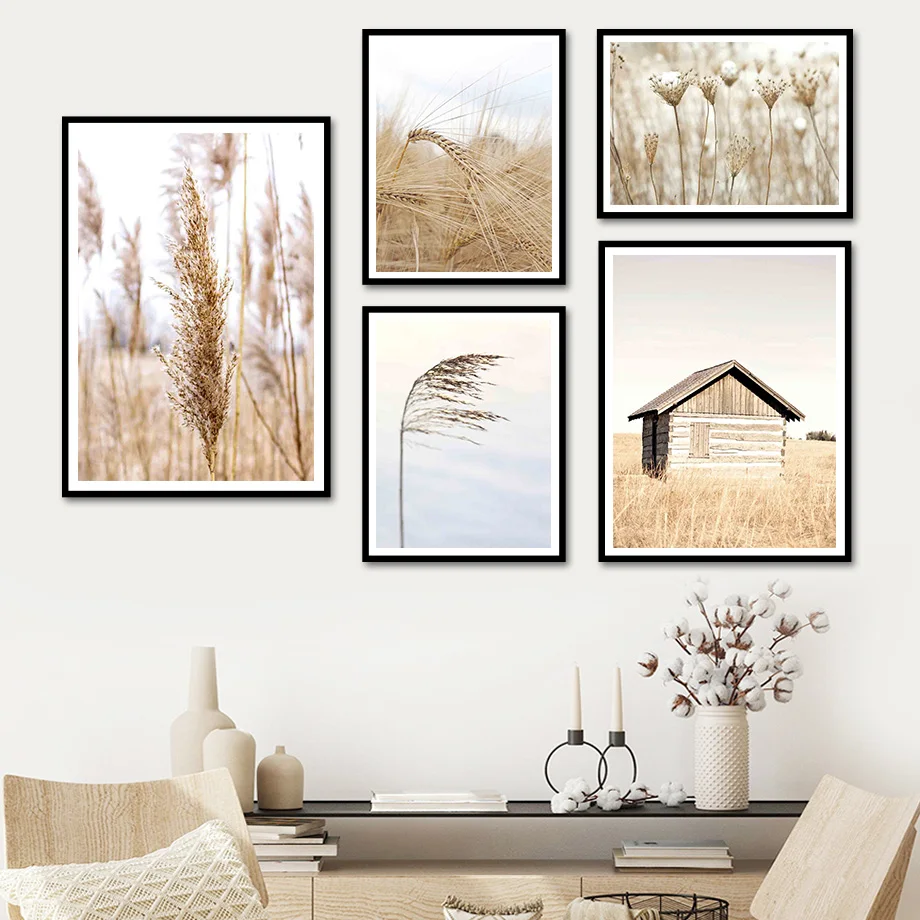 

Cabin Wheats Dandelion Reed Straw Lawn Wall Art Canvas Painting Nordic Posters And Prints Wall Pictures For Living Room Decor