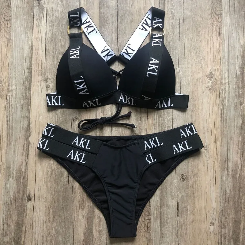 

2020 Letter Bikini Women's Split To Gather Bikini Hard Cup Swimsuit Sexy Bathing Suits Woman 2020 Bikini Set