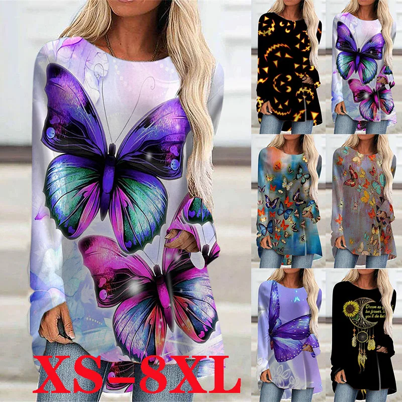 

Pure Cotton Long-sleeved T-shirt Fashion Plus Size Long-sleeved Tops Shirts New Print Tops Autumn and Winter Long-sleeved Shirt