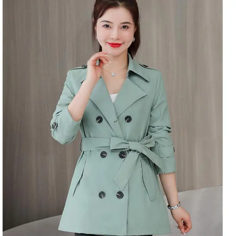 

Ветровка WEIHAOBANG Женская демисезонная, однотонная двубортная Повседневная куртка с длинным рукавом, на шнуровке, с лацканами, 2021