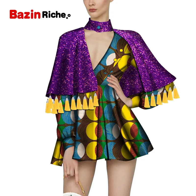 Two Pcs Skirt Suit Glitter Crop with Yellow Tassel & Short Skirt Sexy Lady Clothing Above-Knee Fashion Women Skirt Sets WY6578