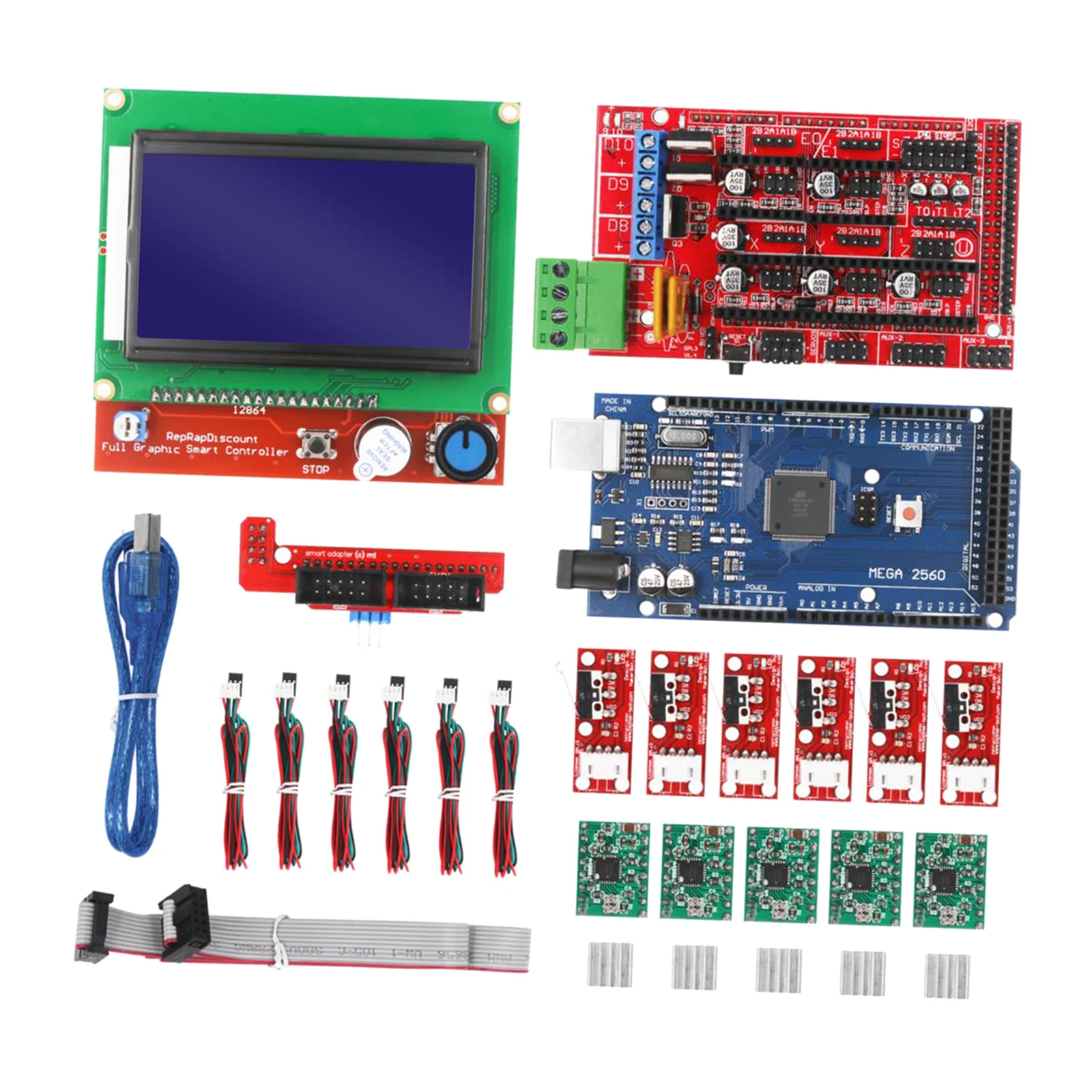 

Комплект для 3D-принтера с ЧПУ, с платой Mega 2560, контроллером RAMPS 1,4, ЖК-дисплеем 12864, шаговым драйвером A4988
