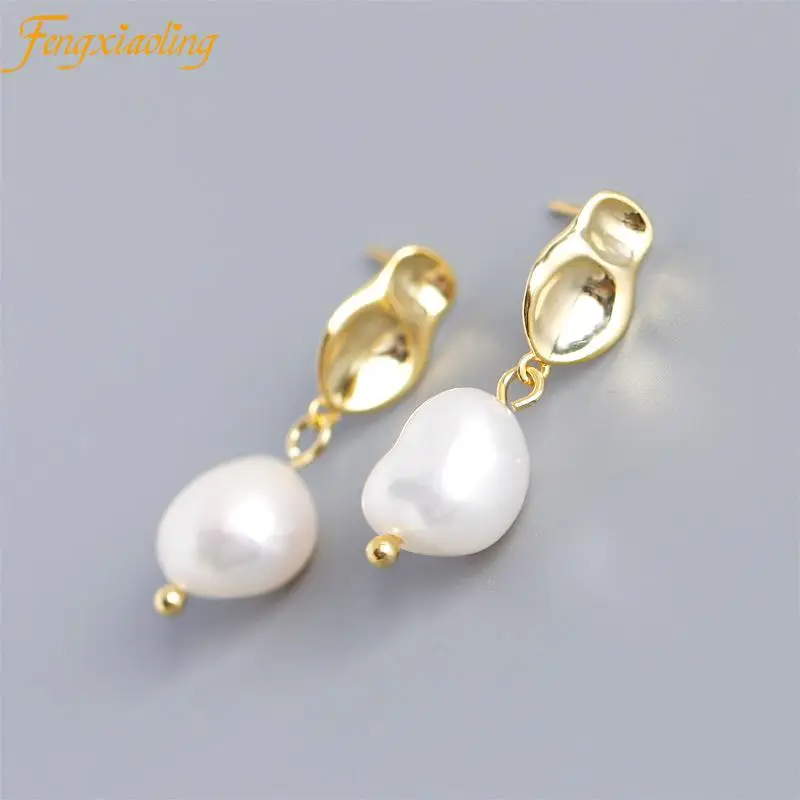 

2021 New Fashion Real 100% 925 Sterling Silver Simple Baroque Pearl Earrings For Women Simple Earings Fashion Fine Jewelry Gifts