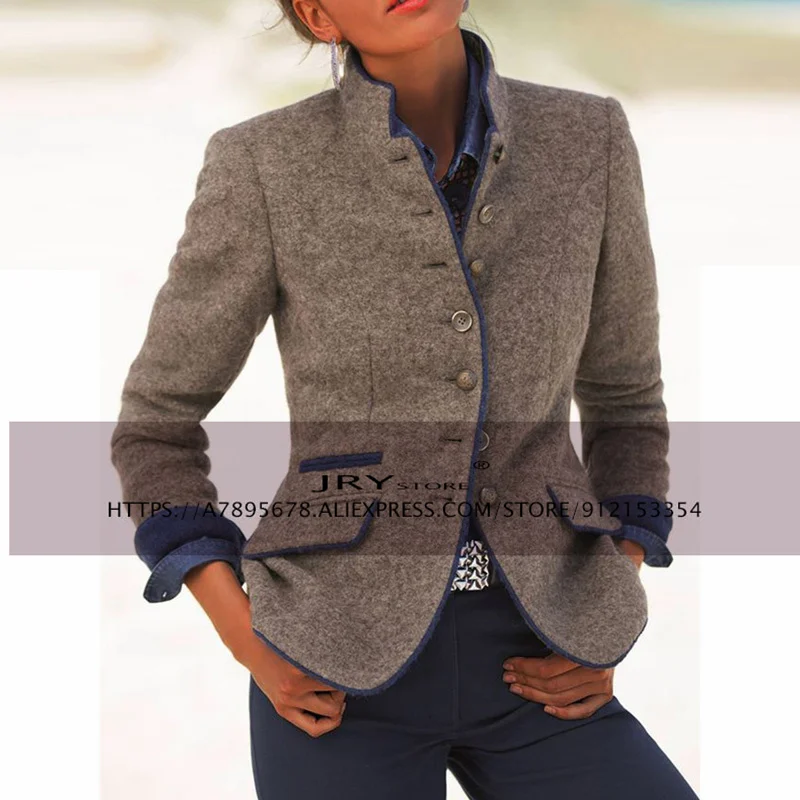 

Women's Jacket Wool Windbreaker Blouse Retro Slim Fit Jacket Steampunk Woolen Blazer