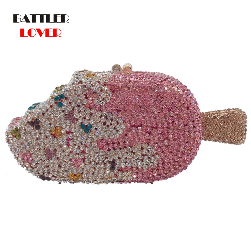 Classical Women Accessories Diamonds Luxury Clutches Ice Cream Crystal Purses For Male Bridal Wedding Party Crossbody Handbags