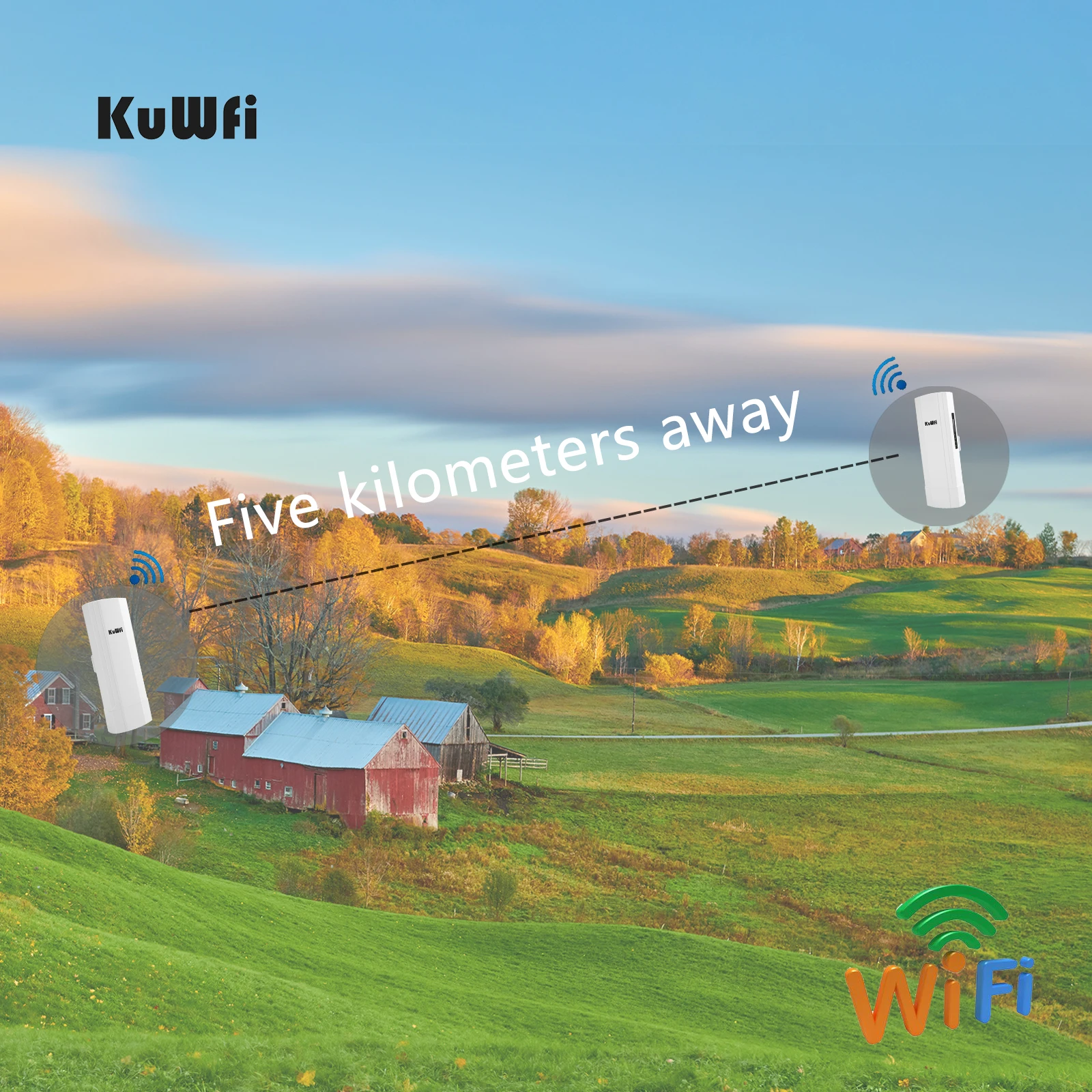 KuWFi Gigabit Wireless Outdoor Router 5.8G Wave2 WIFI Repeater WIFI Bridge Point to Point 3-5KM Extender 14dBi Antenna 48V POE