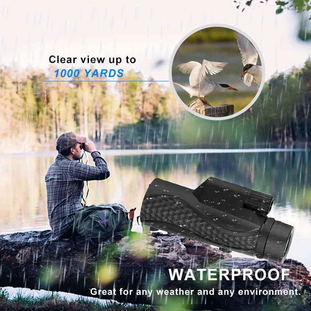 

Monocular 12X42 Telescope with Smartphone Holder and Tripod 114-1000m BAK4 Prism Dual Focus for Bird Watching Hunting