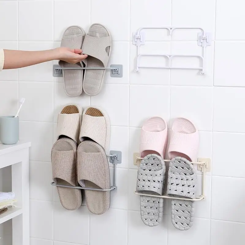

1PCs Wall Mounted Shoe Rack Foldable Shoes Hanger Slippers Drain Storage Rack Shelf Shoe Hanging Holder Bathroom Organizer