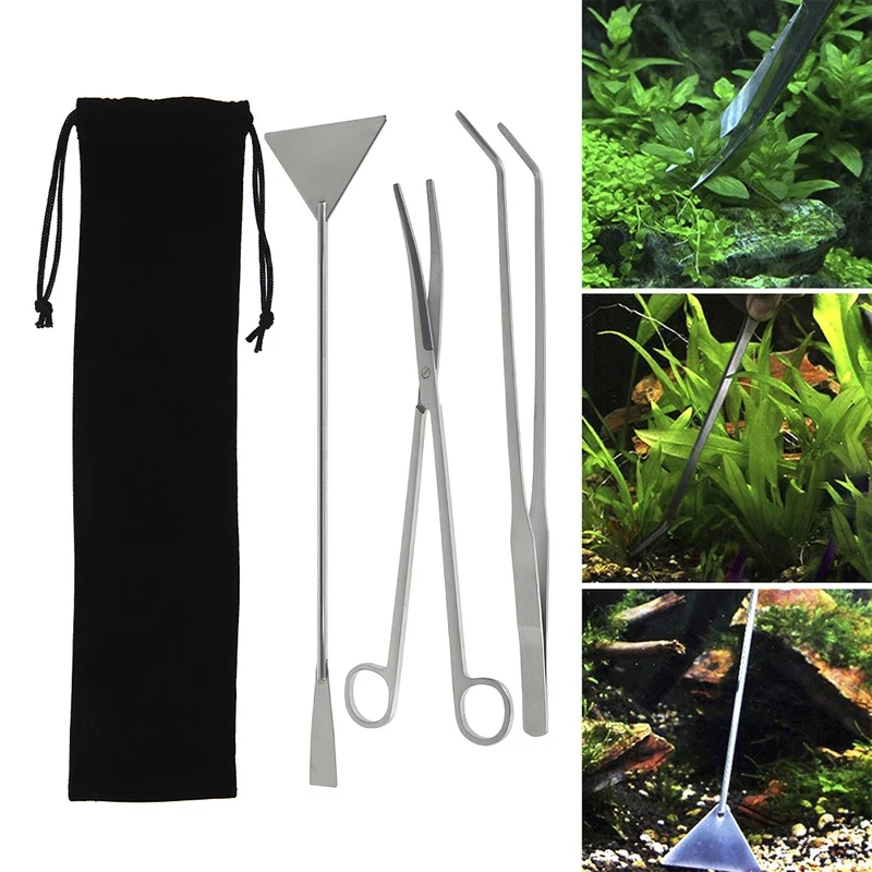 

3Pcs/Set Aquatic Plants Maintenance Kit Aquarium Tank Cleaning Tools Stainless Steel Fish Tank Scissor Tweezer With Bag