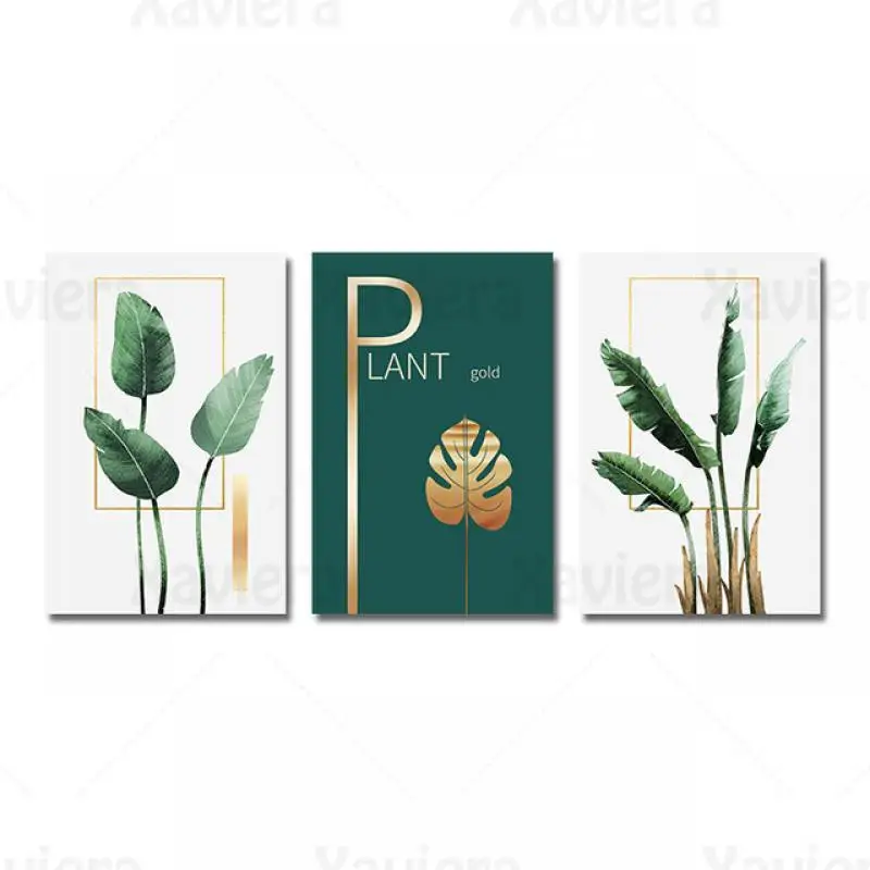 

Canvas Print Nordic Style Poster Plant Gold Green Picture Wall Art Topical Leaf Painting Home Decoration for Living Room Mural