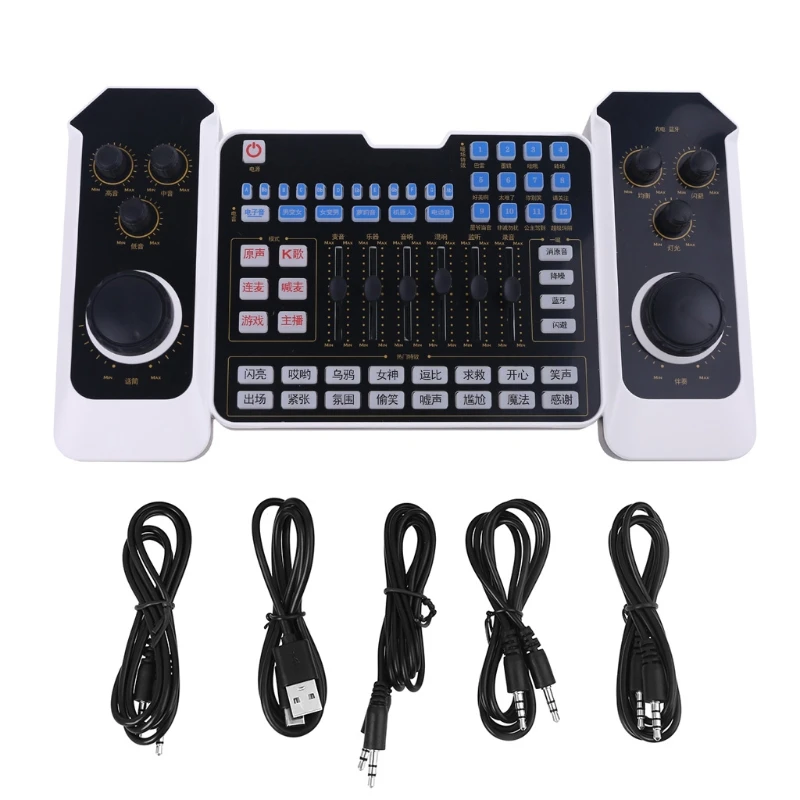 

USB Rechargeble Bluetooth-compatible Mixer Headset Microphone Webcast Live Streaming Sound Card for Recording Karaoke Singing
