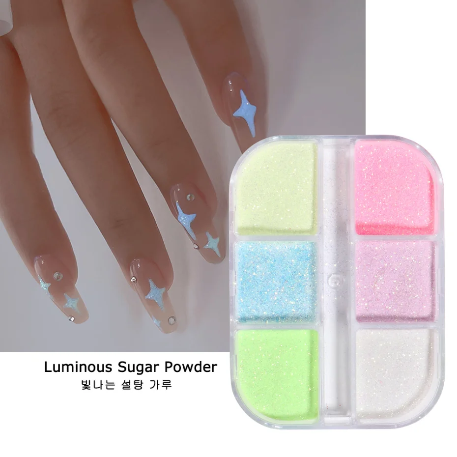Светится в темноте блеск для ногтей светящийся сахарный порошок хромовый