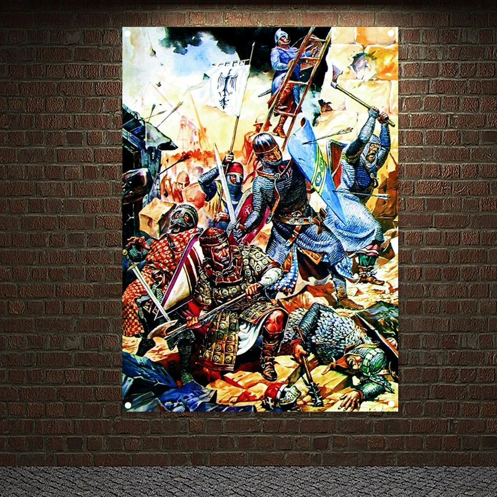 

Vintage Knights Templar Fantasy Art Posters Wall Decor Crusader Banner Flag Wall Sticker Canvas Painting Mural Home Decoration 6