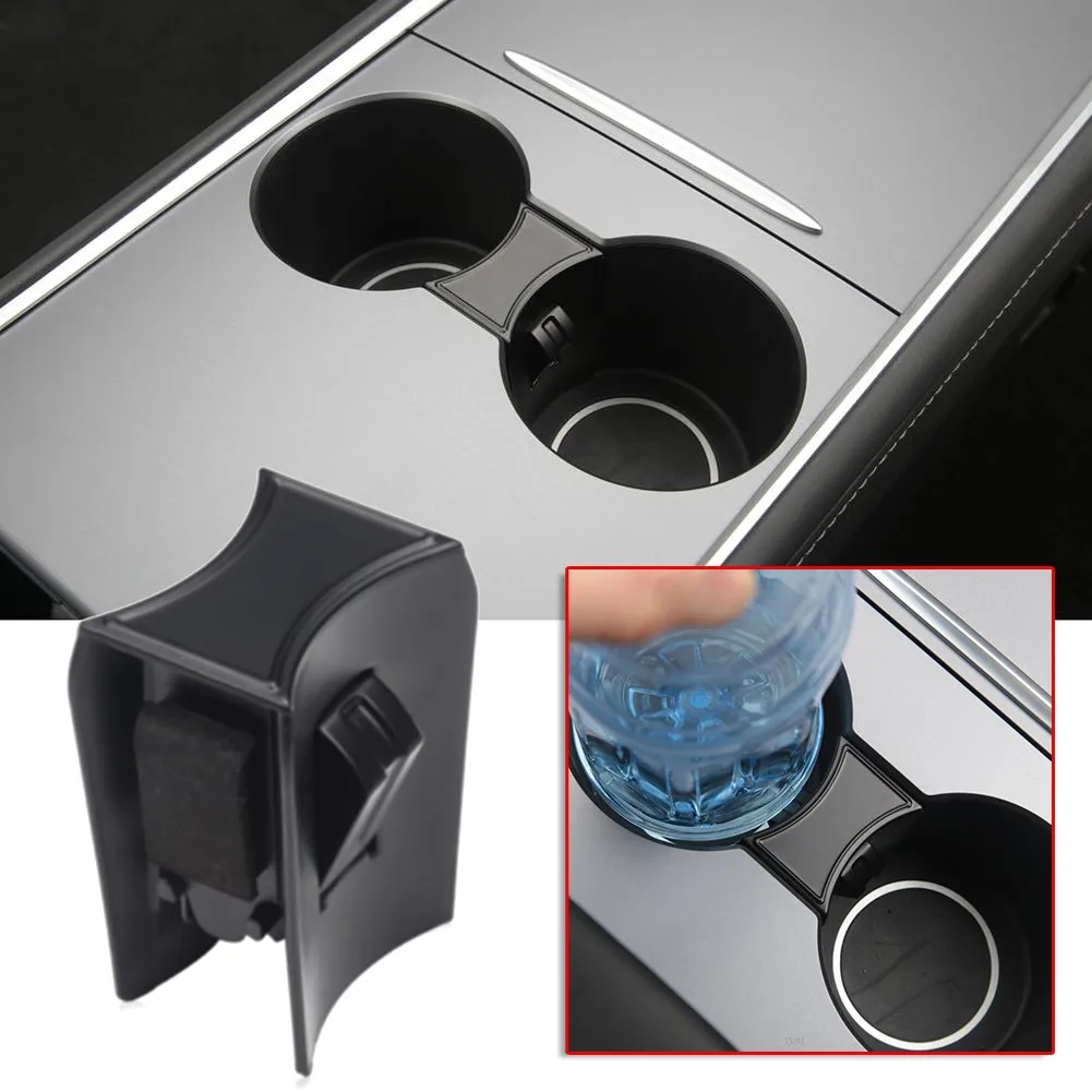 

ABS Matt Black Water Cup Holder Divider Limiter Insert Clip For Tesla Model 3 2021 Model Y New Car Water Cup Holder