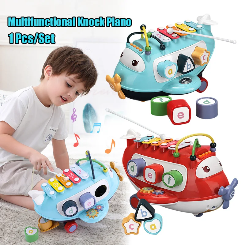 

Multifunctional Knock Piano Music Light Sliding Aircraft Shape Early Education Toys for Kid BM88