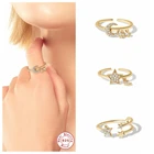 100% 925 стерлингового серебра в Корейском стиле INS с изображением луны и звезд, обручальные кольца для девочек Женская обувь с блестящими бесцветными кристаллами Регулируемые кольца ювелирных украшений