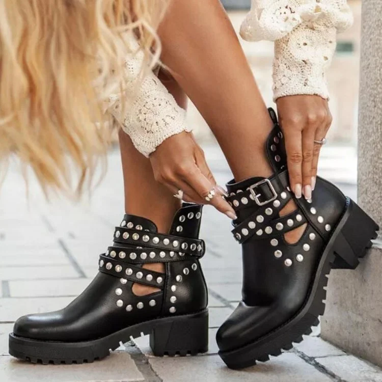 

New fashion round head fashion metal rivet belt buckle boots women's Boots