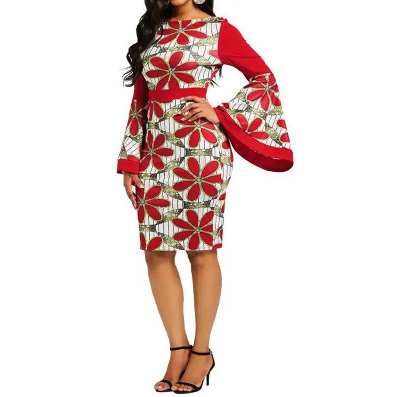 Женское платье с длинными расклешенными рукавами Королевский синий цвет для