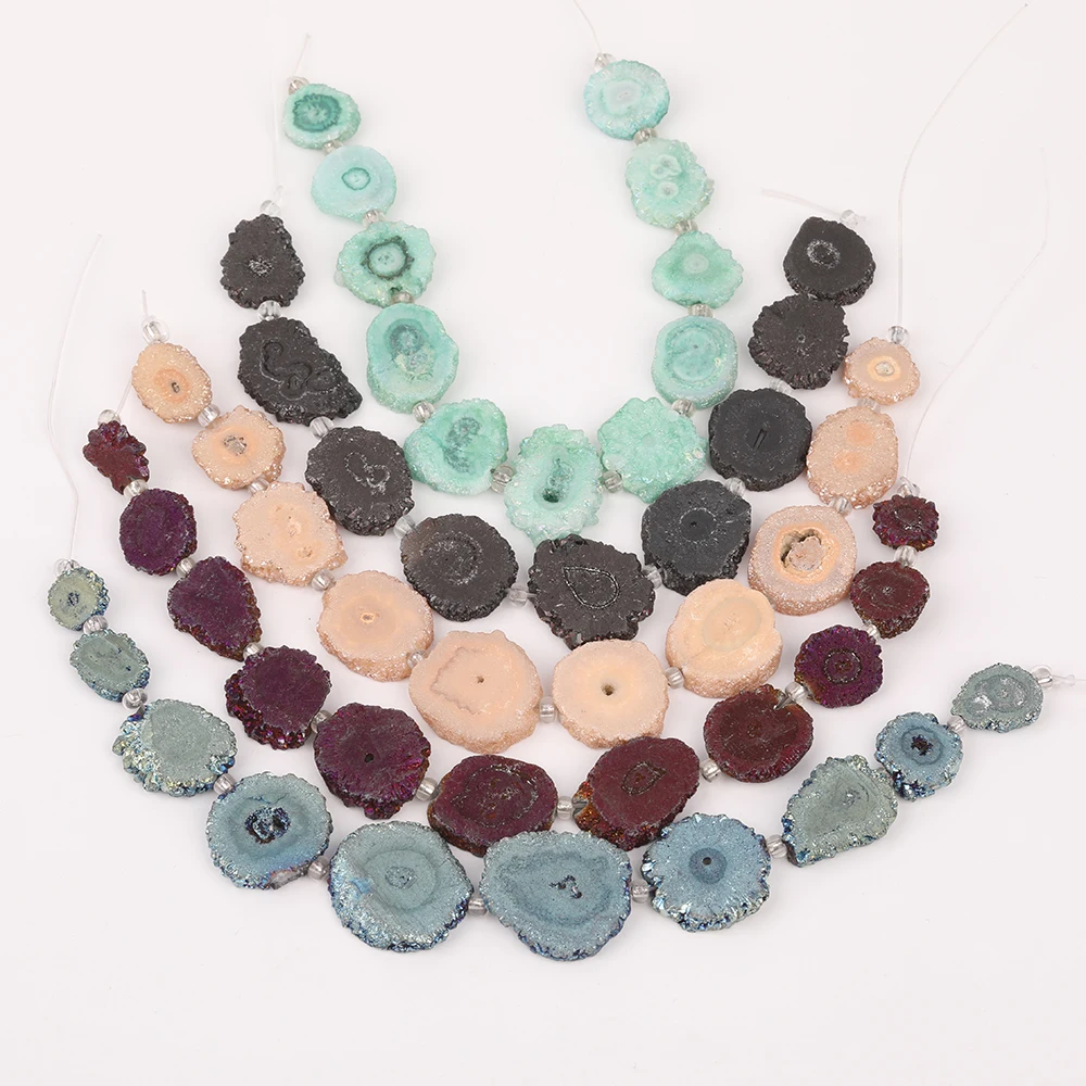 

Freeform Sun Flower Druzy Geode Agates Stone Loose Beads,Faceted Slice Slab Solar Druzy Pendant Beads DIY Strands XFX-173AMCE