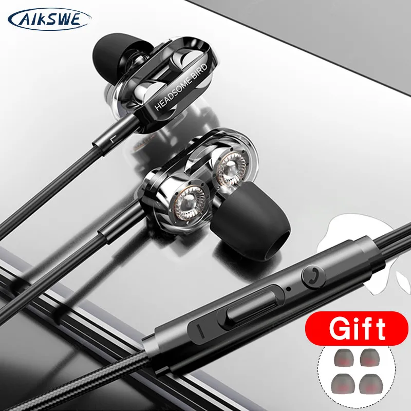 Проводные внутриканальные динамические наушники AIKSWE 3 5 мм с сабвуфером и